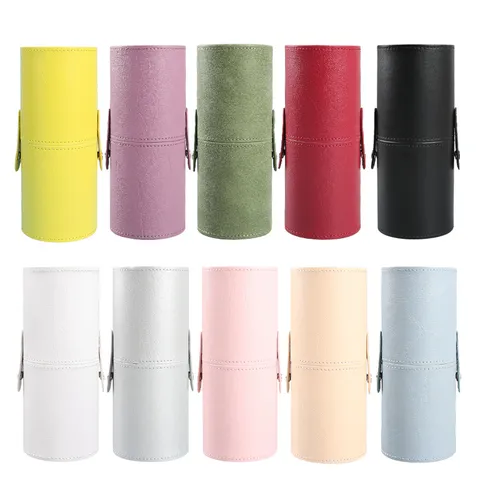 Portable PU Leather Makeup Brush Holder Cylinder Waterproof Travel Cosmetic Brushes Storage Case Dustproof Organizer Box
