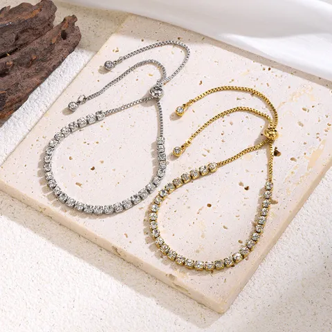 Minimalistisches Edelstahl Verstellbares Strass Tennis Armband Für Damen Luxus Gold Silber Plattiert Eleganter Handschmuck