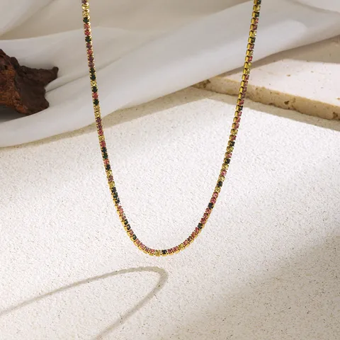 Fashion Stainless Steel Rhinestone Necklace For Women Luxury Electroplated Rainbow Claw Chain Geometric Choker Daily Jewelry Gift