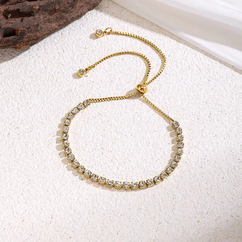 Minimalistisches Edelstahl Verstellbares Strass Tennis Armband Für Damen Luxus Gold Silber Plattiert Eleganter Handschmuck