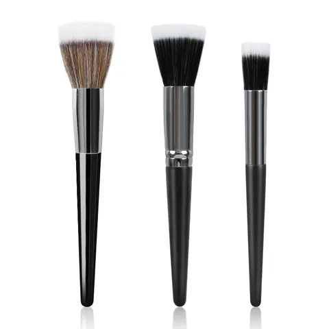 Professional Stippling Blush Brush Double Layer Flat Top Synthetic Fiber Wool Makeup Brush For Face Contour Highlighter Blending Beauty Tools