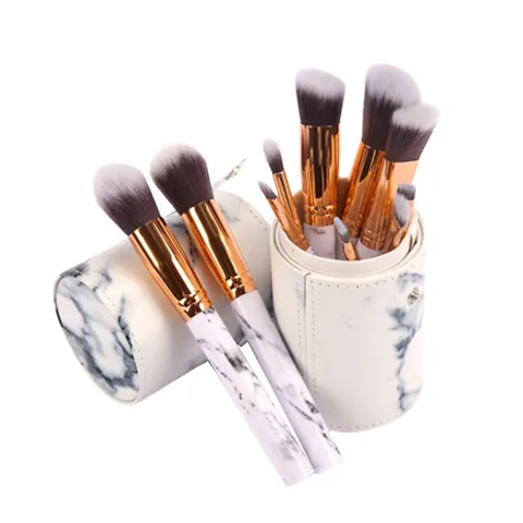 Marble Pattern Makeup Brush Set Portable Beauty Tools With Storage Bag Or Cylinder Rose Gold Tube Synthetic Fiber Face Eye Makeup Brushes For Women