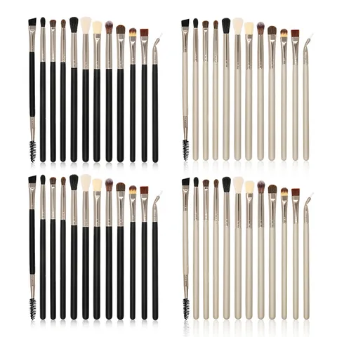 Professional Eye Makeup Brush Kit Eye Shadow Blending Eyeliner Eyebrows Eyelash Brushes Cosmetic Tools Black Champagne Wood Handle