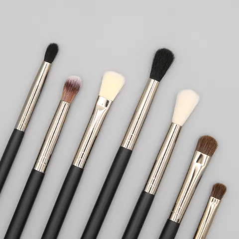 Professional Eye Makeup Brush Kit Eye Shadow Blending Eyeliner Eyebrows Eyelash Brushes Cosmetic Tools Black Champagne Wood Handle