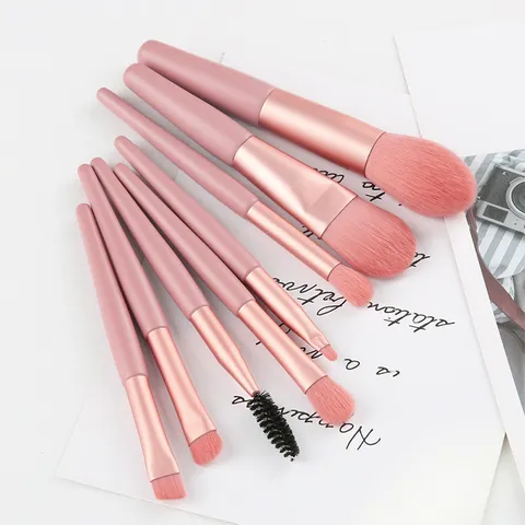 Mini Travel Makeup Brush Set Soft Synthetic Hair Blush Powder Foundation Eyeshadow Lip Broom Brushes Wooden Matte Handle Kit With Pouch Bag For Women Travel Daily Beauty Tool