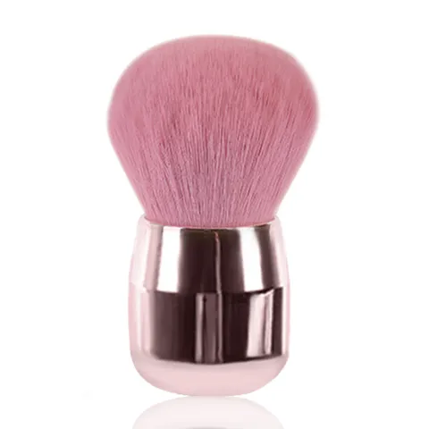 Mushroom Head Loose Powder Brush Portable Rose Gold Plastic Electroplated Short Handle Single Cosmetic Tool Soft Pink Bristles Blush Contour Makeup Brush For Daily Travel
