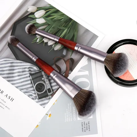 Double-Ended Makeup Brush For Blush Powder Eyeshadow Nose Shadow Wood Handle Aluminum Tube Synthetic Fiber Professional Beauty Tool