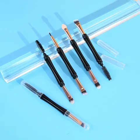 Portable Dual-Ended Eyebrow Brush Eyelash Curler With Dustproof Cap Synthetic Fiber Aluminum Tube Eye Makeup Brush Professional Beauty Tool