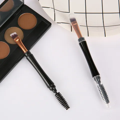 Portable Dual-Ended Eyebrow Brush Eyelash Curler With Dustproof Cap Synthetic Fiber Aluminum Tube Eye Makeup Brush Professional Beauty Tool