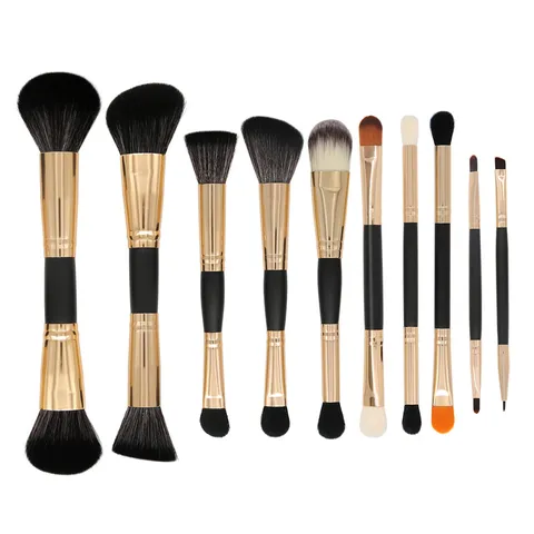Professional Double Ended Makeup Brush Set Synthetic Fiber Wood Handle Foundation Blush Eyeshadow Blending Brushes Cosmetic Beauty Tools