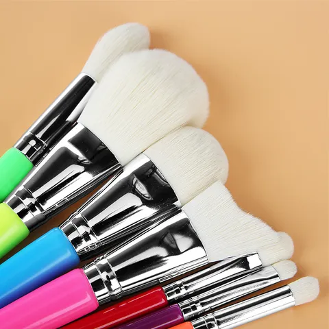 7 Pieces Rainbow Makeup Brush Set Colorful Wood Handle Powder Foundation Eyeshadow Blending Crease Concealer Cosmetic Brush Set
