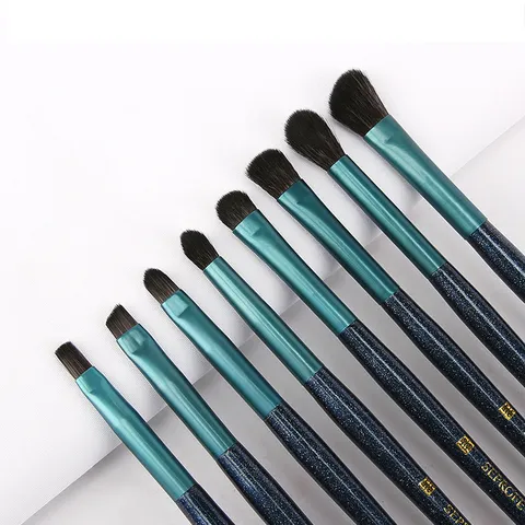 8 Pcs Starry Sky Eye Makeup Brush Set Synthetic Fiber Bristles Wood Handle Professional Eyeshadow Blending Brow Eyeliner Brush Kit With Portable PU Bag For Women Daily Beauty Travel