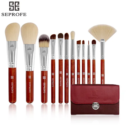 Professional Makeup Brush Set Wood Handle Aluminum Tube Synthetic Fiber Horse Hair Brushes With PU Leather Case Cosmetic Tools