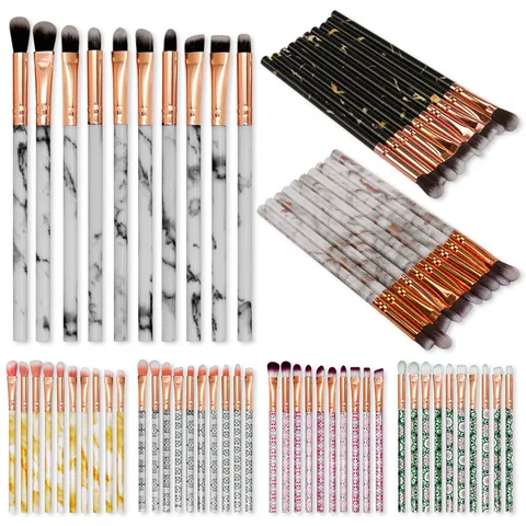 Professional Marble Eye Makeup Brush Collection Synthetic Fiber Rose Gold Aluminum Tube Plastic Handle Blending Beauty Tools