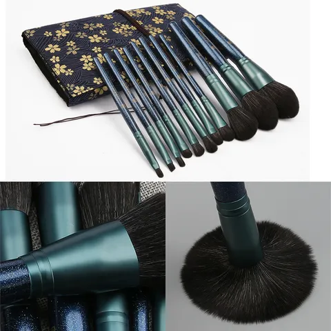 12 Pcs Makeup Brush Set Sakura Print Bag Portable Synthetic Bristles Powder Eye Shadow Brushes Wood Handle Beauty Tools For Women
