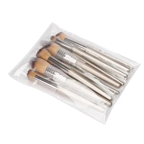 Champagne Gold Makeup Brush Set Synthetic Fiber Bristles Wooden Handle Aluminum Ferrule Professional Cosmetics Tool Set For Beauty