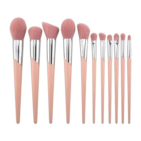 Professional Pink Makeup Brush Set Soft Synthetic Fiber Hair Long Handle Slanted Ferrule Cosmetics Powder Eyeshadow Brush Tools Kit