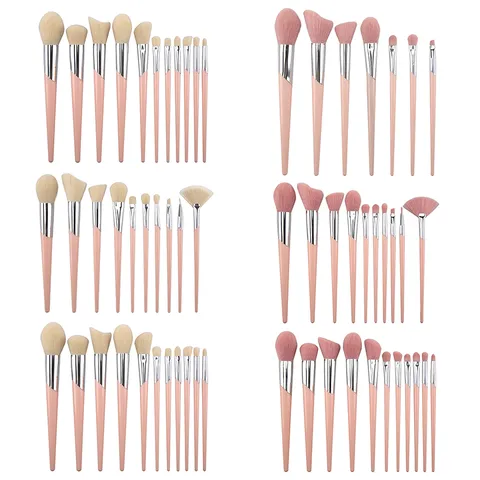 Professional Pink Makeup Brush Set Soft Synthetic Fiber Hair Long Handle Slanted Ferrule Cosmetics Powder Eyeshadow Brush Tools Kit