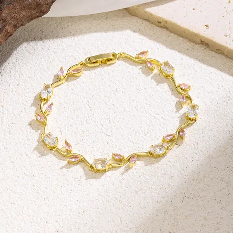 Fashion Gold Plated Copper Colorful Zirconia Lily Of The Valley Flower Leaf Vine Bracelet For Women Delicate Inlaid Daily Jewelry Wrist Link