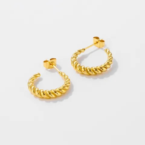 European American Stainless Steel C-Shaped Twisted Hoop Earrings 18K Gold Plated Geometric Fashion Jewelry For Women Daily