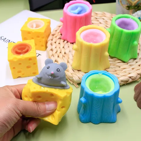 Süßes Pop-Up Quetschspielzeug Kreativ Käse Mäuse Becher Stressabbau Weiches Tier Squishy Sensorisches Spielzeug Für Kinder Erwachsene Büro