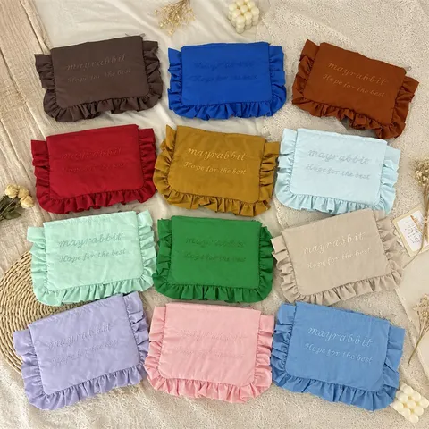 Damen Koreanischer Stil Nylon Rüsche Kosmetiktasche Wasserdicht Große Kapazität Bestickt Brief Kulturbeutel Make-up Organizer