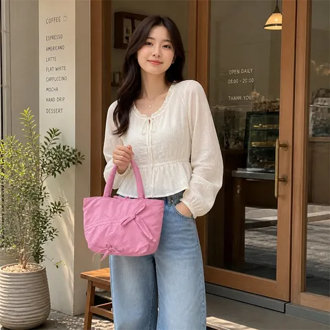 Borsa a Mano Plissettata da Donna Tinta Unita Coulisse con Fiocco Piccola Borsa a Mano Elegante Borsa da Giorno Pendolare Gioielli