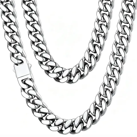 Stainless Steel Miami Cuban Link Necklace For Men Hip Hop Chain Necklace Silver Toned Geometric Jewelry Accessories For Daily Wear