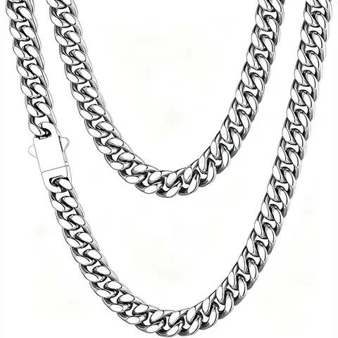 Stainless Steel Miami Cuban Link Necklace For Men Hip Hop Chain Necklace Silver Toned Geometric Jewelry Accessories For Daily Wear