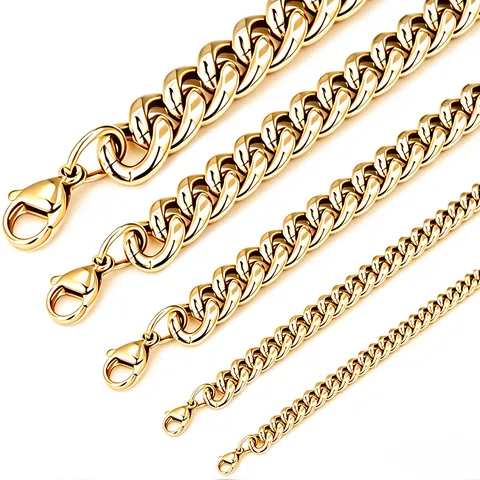 18K Gold Plated Titanium Steel Cuban Link Chain Necklace For Men Women Heavy Round Cut Curb Chain Bracelet Hip Hop Streetwear Jewelry Gift With Lobster Clasp