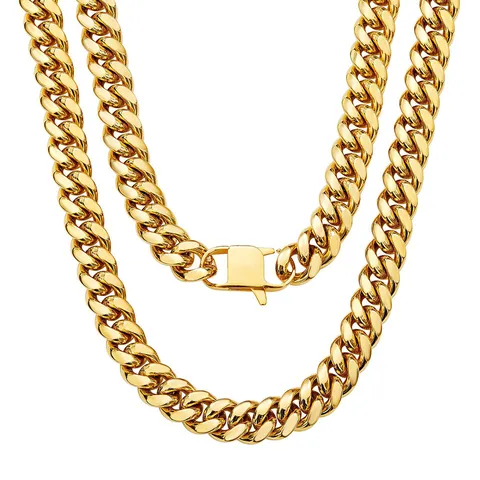 Hip Hop Stainless Steel Cuban Link Chain Necklace For Men Women 18K Gold Plated Thick Curb Chain Choker Party Club Jewelry Gift