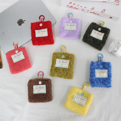 Ins Carino Mini Portamonete Quadrato in Peluche Con Anello da Appendere Borsa per Riporre Auricolari Portatile Portachiavi Portafoglio Piccola Borsa per Donne Ragazze