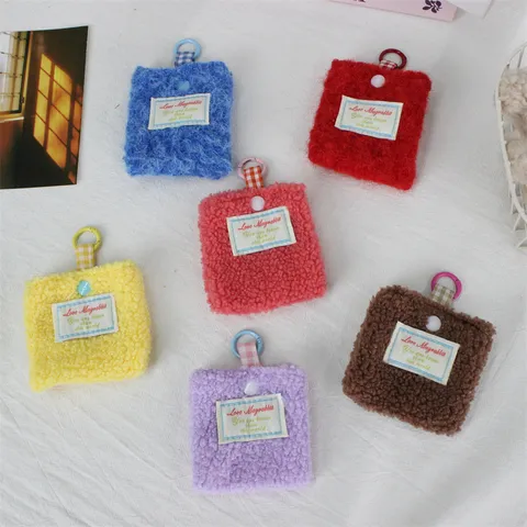 Ins Carino Mini Portamonete Quadrato in Peluche Con Anello da Appendere Borsa per Riporre Auricolari Portatile Portachiavi Portafoglio Piccola Borsa per Donne Ragazze