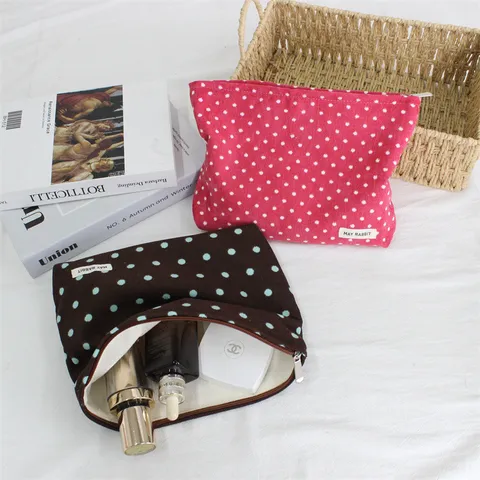 Bolsa de Maquillaje de Pana de Lunares Vintage para Mujer Neceser Impreso con Cremallera Bolsa de Almacenamiento Monedero Portátil