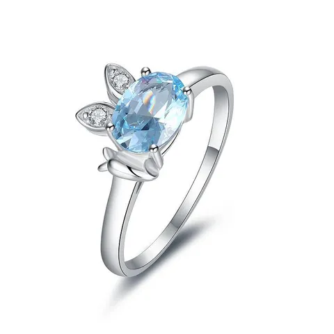 Minimalistischer 925 Silber Strass Hasen Ring Süßer Tierform Ovaler Farbiger Edelstein Eingelegter Offener Fingerring Elegantes Geschenk Für Damen