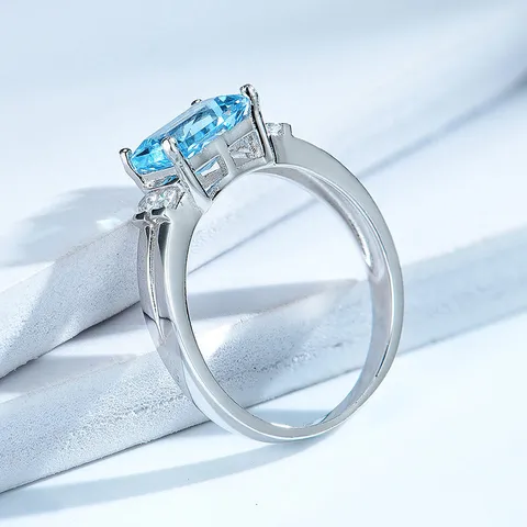 925 Sterlingsilber Blau Rechteck Zirkonia Ring Für Damen Luxus Nano Himmelblau Topas Stil Mikropavé Trauring Schmuck