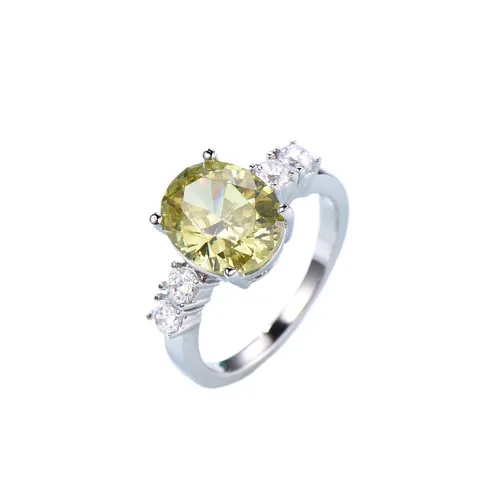 Luxus S925 Sterlingsilber Ring Damen Ovaler Gelber Edelstein Ring Galvanisiert Strass Schmuck Verlobung Hochzeit Ring