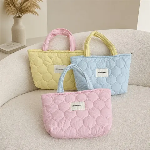 Women Korean Style Soft Quilted Handheld Bento Bag Large Capacity Contrast Color Top Handle Bag Daily Commute Organizer Bag Mommy Bag