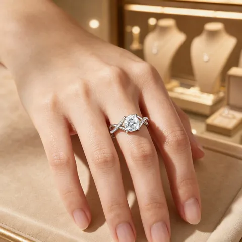 Luxus IGI Laborgezüchteter Diamant Ring 925 Sterlingsilber Gedrehter Arm Vier-Krappen Verlobungsring Für Damen Elegant Schmuck