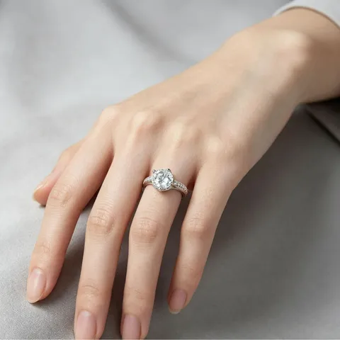 IGI Certified Lab-Grown Diamond Ring 925 Sterling Silver Four-Prong Inlaid Round Main Stone Side Stones Wedding Jewelry