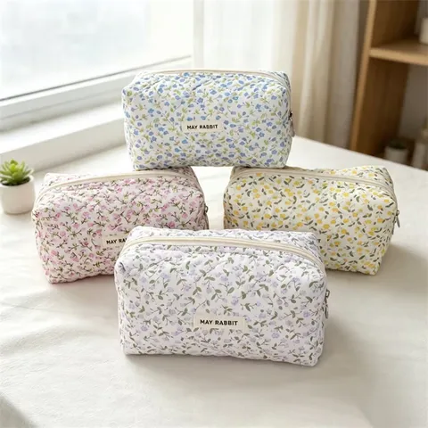 Koreaanse Stijl Frisse Gewatteerde Bloemen Etui Grote Capaciteit Draagbare Stoffen Make-up Tas Bedrukte Briefpapier Tas Voor Student