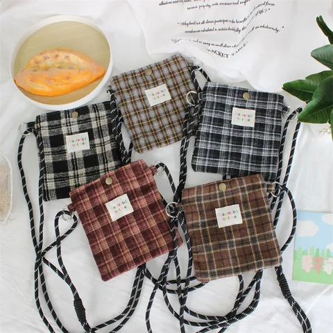 Vintage Woolen Fabric Plaid Crossbody Bag Minimalist Mini Phone Bag Casual Shoulder Storage Purse For Women Everyday Travel
