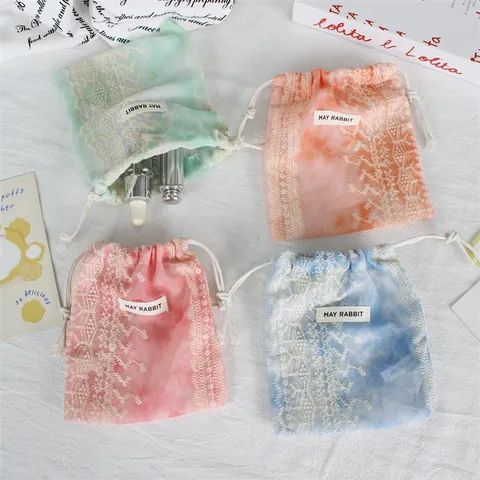 Gradient Spitze Netz Kordelzugbeutel Tragbare Schmuck Ohrring Beutel Große Kapazität Kosmetik Staubdicht Aufbewahrungstasche Für Reise Damen