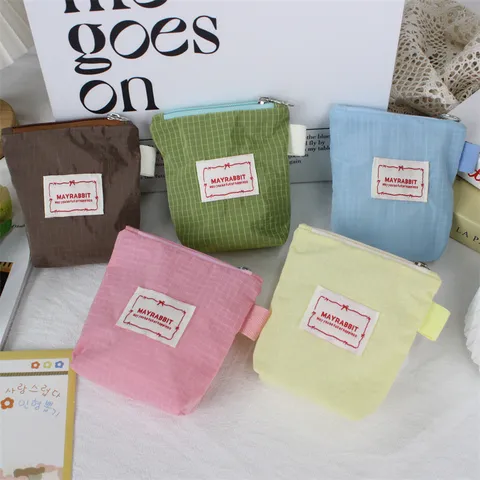 Minimalist Plaid Nylon Coin Purse Mini Zipper Pouch Lipstick Earphone Organizer Bag Portable Small Wallet Unisex Travel Storage Pouch