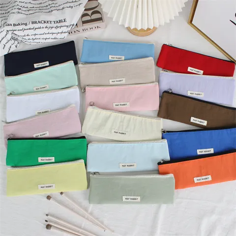 Minimalistisch Einfarbig Polyester Kosmetiktasche Tragbare Make Up Tasche Große Kapazität Federmäppchen Für Studenten Damen Reise Aufbewahrungstasche