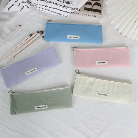 Minimalistisch Einfarbig Polyester Kosmetiktasche Tragbare Make Up Tasche Große Kapazität Federmäppchen Für Studenten Damen Reise Aufbewahrungstasche