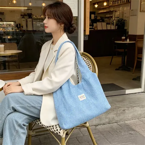 Women Gingham Plaid Tote Bag Large Capacity Polyester Shoulder Bag Sweet Lazy Style Vest Bag Daily Commute Casual Handbag