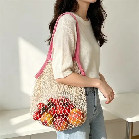 Gewebte Netz Einkaufstasche Tragbare Gemüse Obst Tasche Große Kapazität Strand Handtasche Wiederverwendbare Polyester Tasche