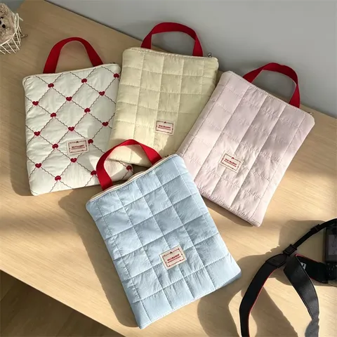 Quilted Polyester Laptop Sleeve Sweet Heart Plaid Pattern Tablet Protection Bag Portable Travel Notebook Case For Women