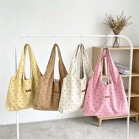 Vintage Faux Suede Polka Dot Tote Bag For Women Large Capacity Casual Shoulder Bag Simple Versatile Underarm Vest Bag